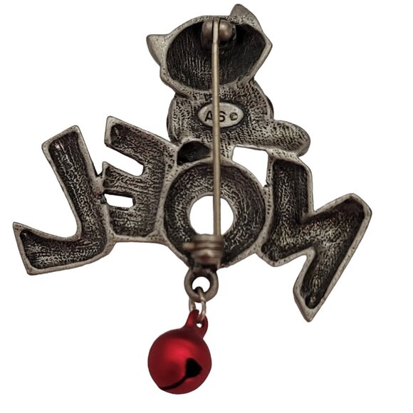 Attwood & Sawyer Vintage Cat Noel Red Jingle Bell Dangle Brooch Pin, Signed E871 - Picture 4 of 7